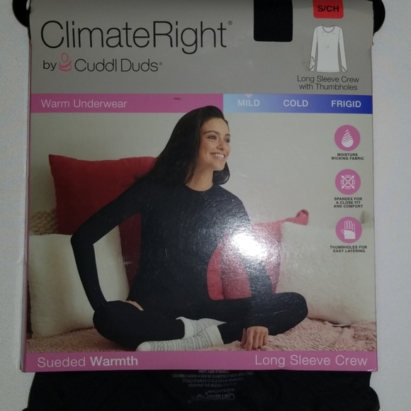 Cuddl Duds Climate Right Crew TOP Sueded Black New - Picture 3 of 8